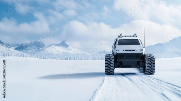 Fototapeta Cutting-edge autonomous vehicles traversing a snow-covered landscape using thermal imaging and adaptive traction control technology