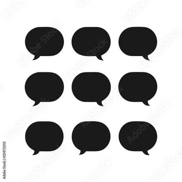 Obraz A clean and modern graphic of nine simple black speech bubbles arranged in a 3x3 grid against a pure white background.