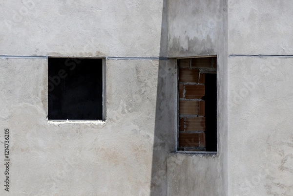 Fototapeta detail of two window openings in masonry and reinforced concrete walls in the construction of a condominium building number 2
