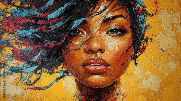 Fototapeta Abstract Portrait of a Woman with Multicolored Hair and Bold Color Palette