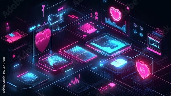 Fototapeta Futuristic health care icons displayed in an innovative glowing concept