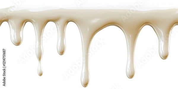 Fototapeta Creamy Beige Liquid Dripping Down Smooth Texture Flowing Caramel Delicious Dessert on transparent background