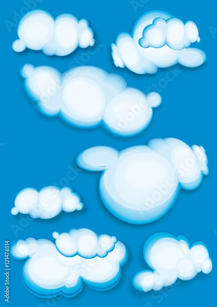 Fototapeta clouds - set isolated on  blue