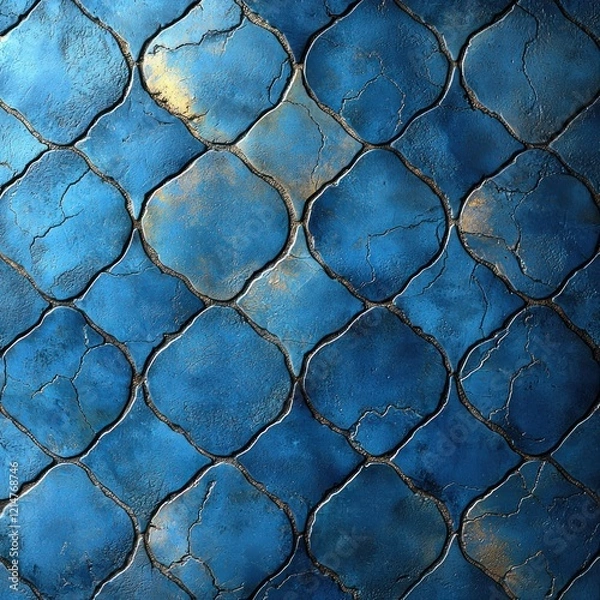 Fototapeta Intricate Blue Stone Pattern Texture: A Detailed Close-up of Geometric Shapes