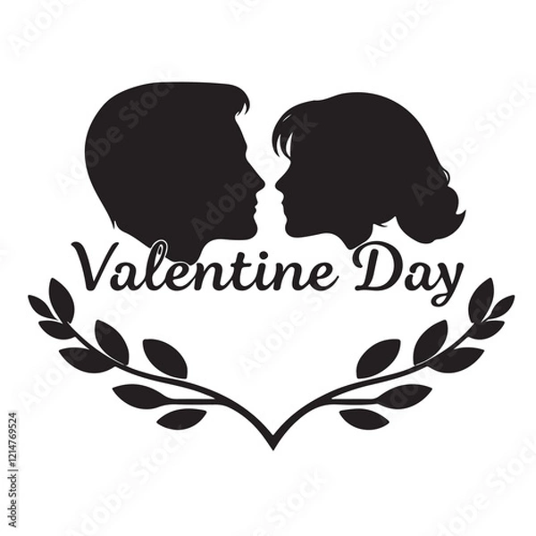 Fototapeta A classic black and white Valentine's Day silhouette logo, rendered with a warm golden hour light and cinematic style. Geometric shapes and clean lines, emphasizing balance and symmetry