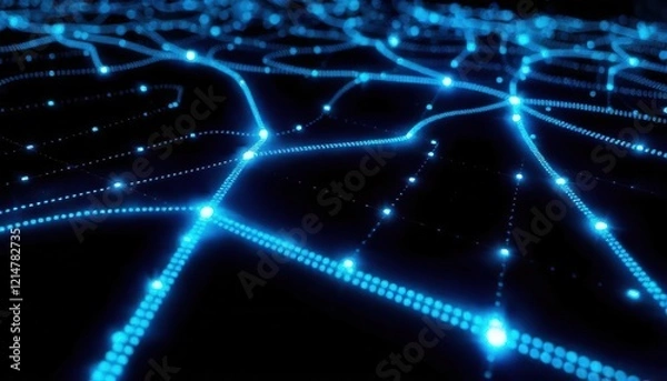 Obraz Luminous Blue Network: Abstract Visualization of Interconnected Nodes and Data Flow