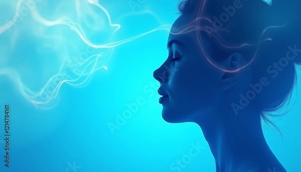 Fototapeta Serene Mind: A Minimalist Portrait of Calmness and Mental Well-being with Flowing Lines