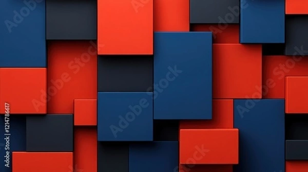 Obraz Red and Blue Abstract Blocks: An image of overlapping red and dark blue rectangular blocks creates a modern, abstract composition. The interplay of color and form adds visual interest and depth. 