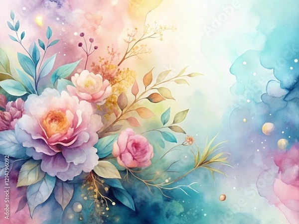 Fototapeta Watercolor Abstract Wedding Background: Soft Hues & Romantic Swirls for Social Media Banner