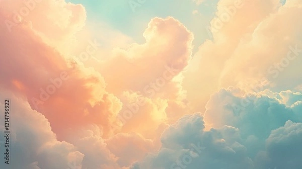 Fototapeta Dreamy pastel sky with soft clouds creating a peaceful serene atmosphere