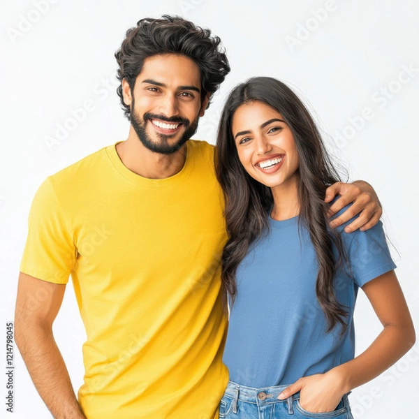 Obraz young indian couple standing on white background