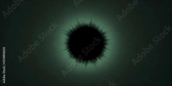 Fototapeta Dark Spiky Circle on a Green Gradient Background Creates a Dramatic Visual.