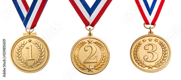 Obraz Gold Medal for first three prize winner. 1st, 2nd and third positions .isolated on transparent background with a clipping path