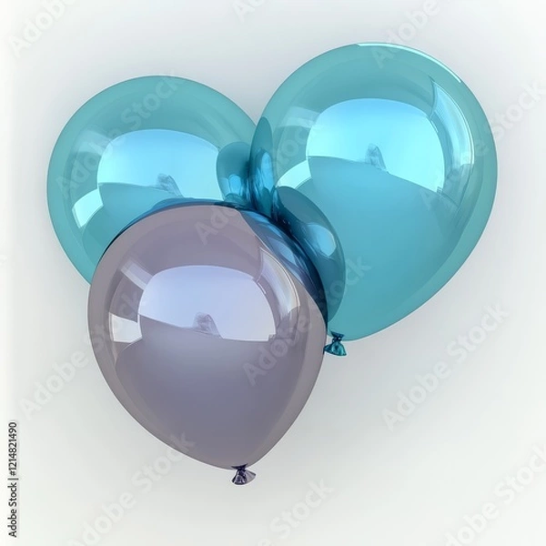 Fototapeta Three shiny balloons in shades of blue and gray, creating a festive and cheerful atmosphere.