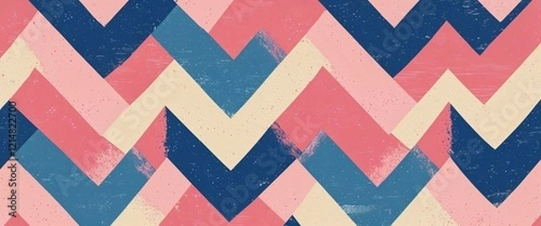 Fototapeta Retro blue and pink chevron pattern with a grainy texture soft beige background illustration background design