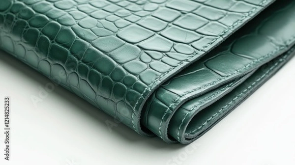 Fototapeta Close-up of green crocodile leather texture on wallet for elegant accessory concept