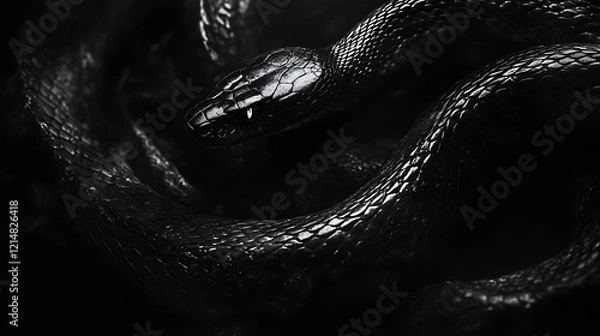 Obraz A terrifying snake demon coiling through the pitch-black void