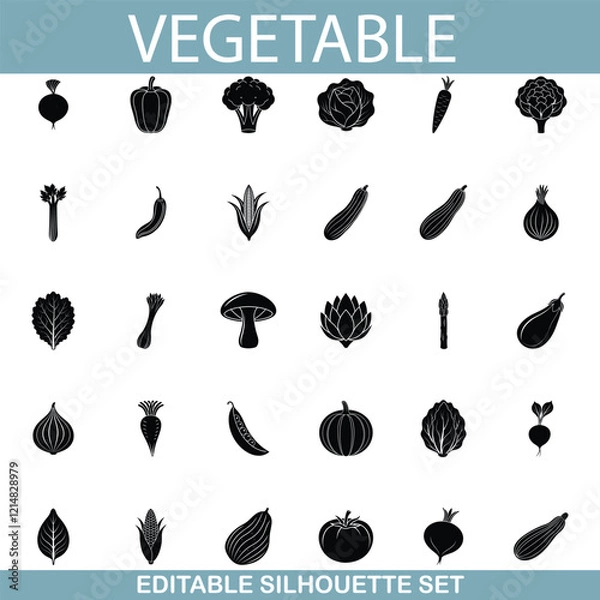 Fototapeta Editable Vegetable Silhouettes Beet, Pepper, Broccoli, Carrot Set