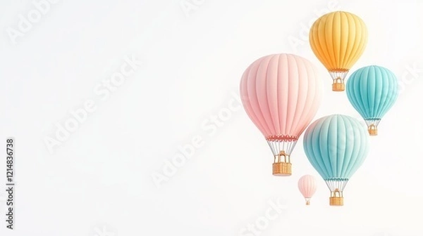 Fototapeta Colorful hot air balloons floating gracefully in a clear sky, evoking a sense of adventure and freedom, perfect for travel and leisure themes.