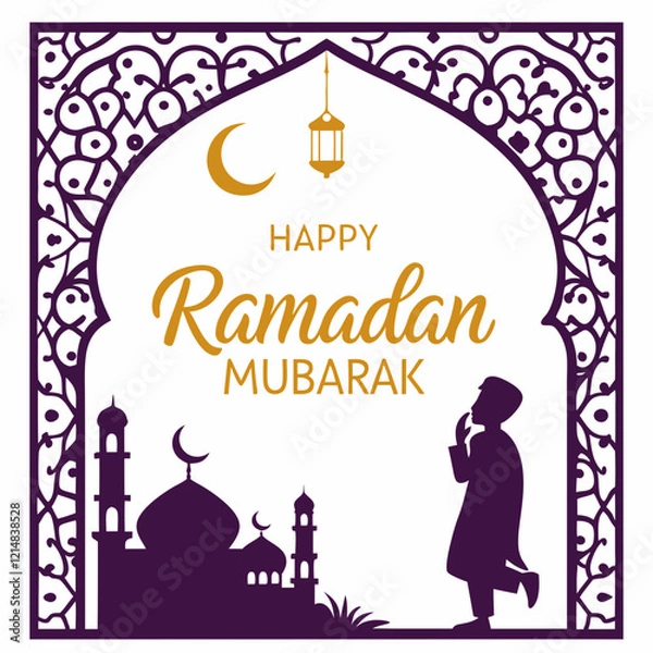 Fototapeta happy ramadan mubarak silhouette vector illustration background design