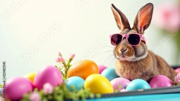 Fototapeta Easter Bunny Sunglasses Car Eggs Spring Fun