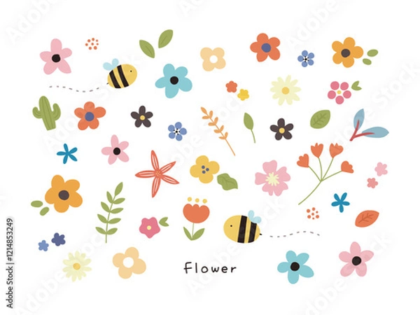 Obraz かわいいカラフルな花の手描きイラスト