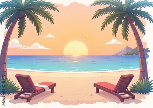 Obraz トロピカルサンセットビーチデイズ