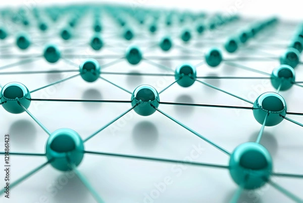 Obraz 3D Render of Interconnected Teal Spheres Illustrates Network Concept Perfectly