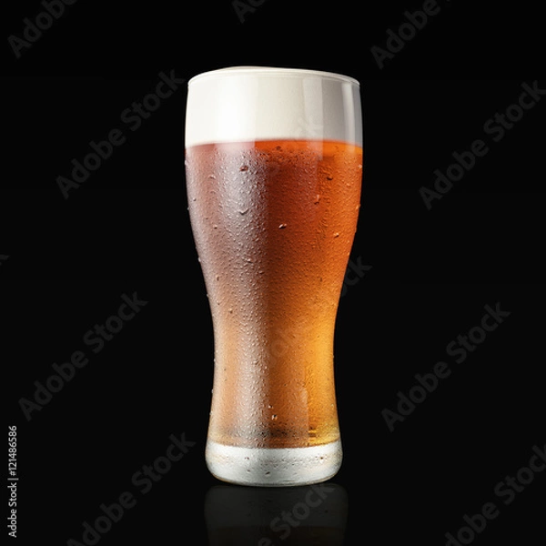 Obraz Fresh beer glass isolated on black studio. 