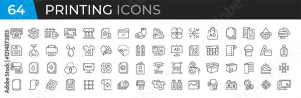 Obraz Digital printing icons set. Outline set of digital printing vector icons for web design isolated on white background, vector 10 eps.