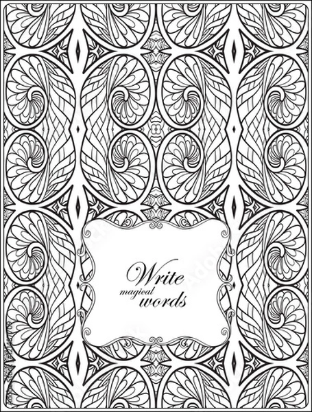 Fototapeta Ornamental pattern with decorative frame for text. Anti stress coloring book for adult. Outline drawing coloring page.