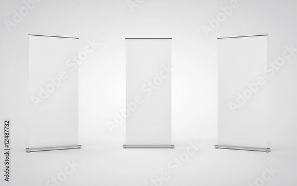 Obraz 3 x Blank roll up banner display on white background.