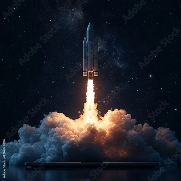 Fototapeta A rocket ship blasting off into space.