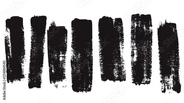 Fototapeta Black Ink Brush Strokes: A collection of bold, expressive black ink brush strokes, offering a variety of textures and widths, perfect for adding a raw, artistic feel to your designs.