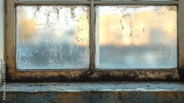 Fototapeta a window with two panes of glass that are heavily covered in dirt and grime.