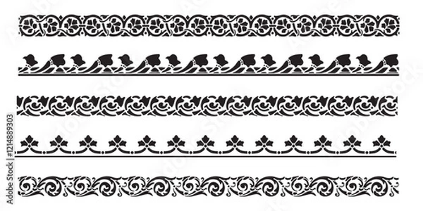 Fototapeta Set of decorative seamless ornamental border - Vector modular