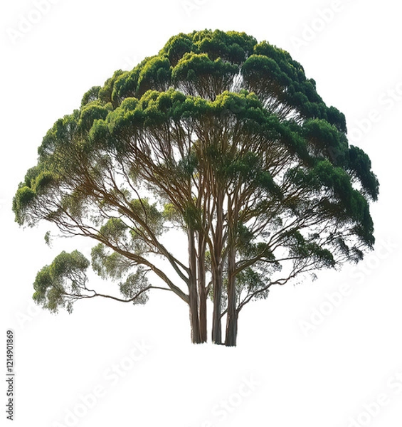 Fototapeta Large isolated tree with green leaves on a white background