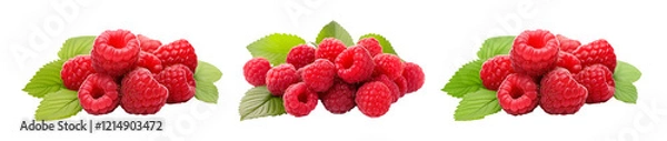 Fototapeta Ripe raspberries with leaf isolated on a white background