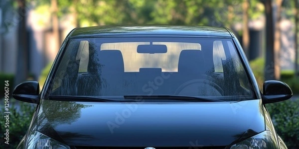 Fototapeta Front windshield of a black car clean and clear close up outdoors, offering a broad canvas for mockup