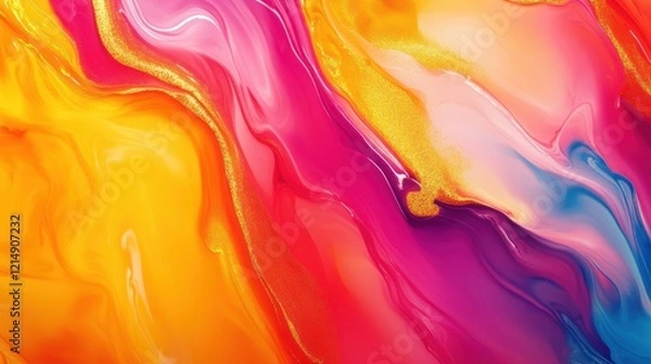 Fototapeta Abstract Art with Vibrant Swirling Colors and Gold Accents creates a dynamic design
