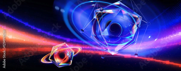 Obraz Physical graphic concept of atomic structure. Light ring. Colorful electron particle. .Speed of light. Particle acceleration. Energy particle physics..Energy ball. Science technology. Bright sphere.