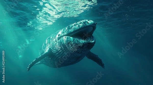 Fototapeta Clean ocean concept with happy whale