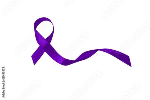 Fototapeta Ribbons of lavender, the concept of the world day of fight against cancer. Purple ribbon isolated on white background.