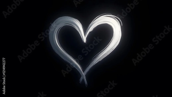Fototapeta A sleek silver heart glowing against a rich black backdrop.
