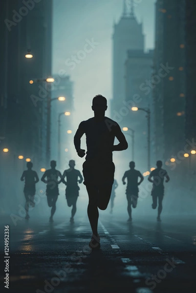 Fototapeta Running silhouette colorful. Ideal for running poster. AI Generated