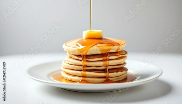 Fototapeta Delicious Stack of Pancakes Drizzled with Maple Syrup and Butter | Breakfast Food Photography