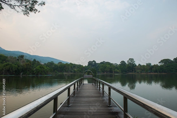 Obraz wooden bridge into lake, Angkaew Reservoir