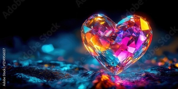 Obraz Heart made of colored glass is on a blue surface