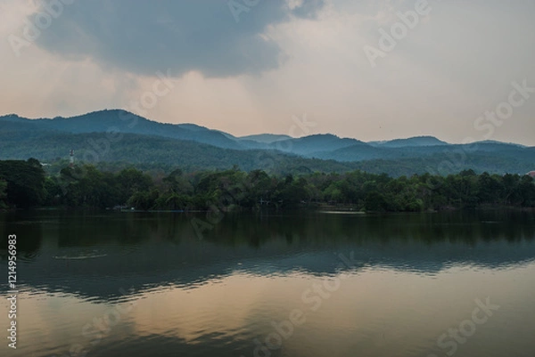 Obraz Reflection of mountains in a lake | Angkaew Reservoir