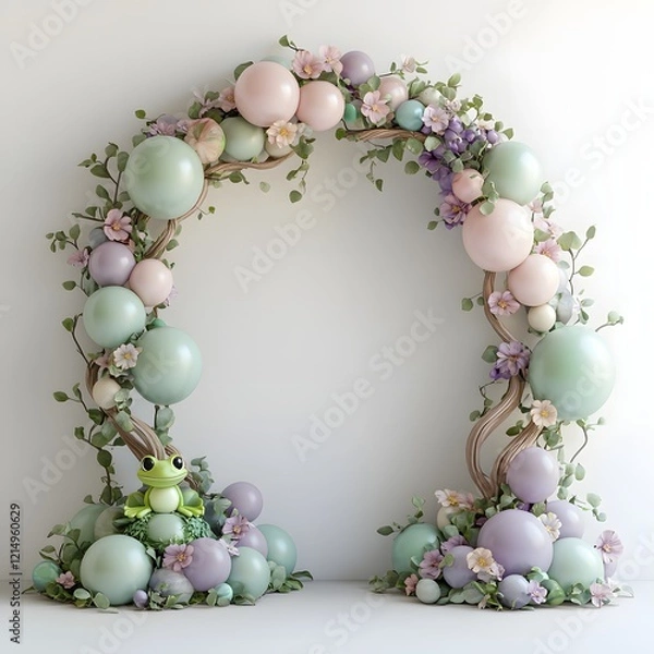Obraz Playful Balloon Arch with Frog and Floral Accents